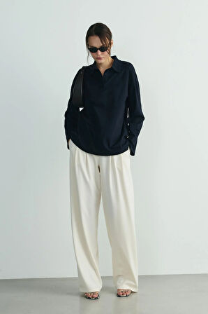 Lacivert Polo Yaka Oversize Tişört