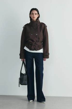 Kahverengi Urban Dik Yaka Kısa Kaşe Kaban