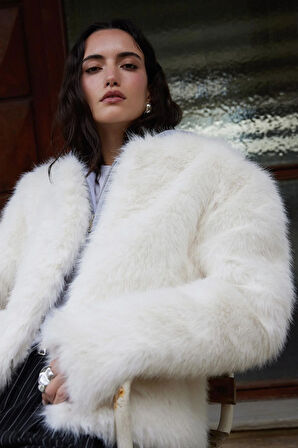 Ekru Lexi Suni Kürk Ceket