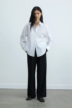 Beyaz Çizgili Page Oversize Gömlek
