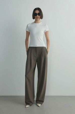 Ekru Skinny Fit Basic Tişört