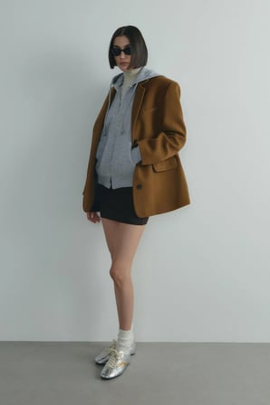 Sütlü Kahve %100 Yün Blazer Ceket