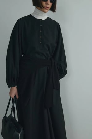 Siyah Kaia Düğmeli Maxi Elbise