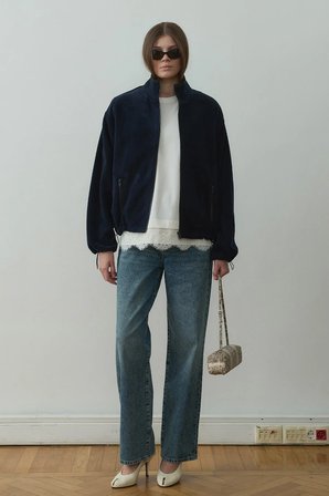 Lacivert Anu Oversize Fermuarlı Polar Hırka