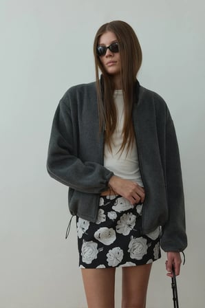Füme Anu Oversize Fermuarlı Polar Hırka