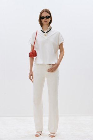 Ekru Josie Oversize Polo Yaka Tişört