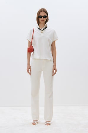 Ekru Josie Oversize Polo Yaka Tişört