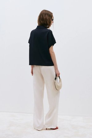 Lacivert Josie Oversize Polo Yaka Tişört