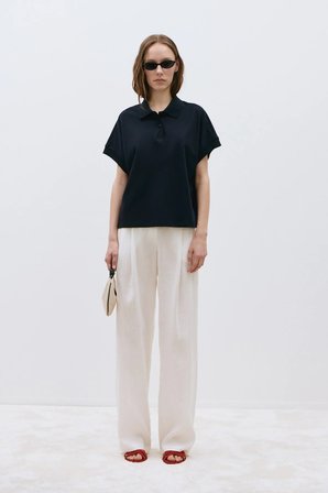 Lacivert Josie Oversize Polo Yaka Tişört