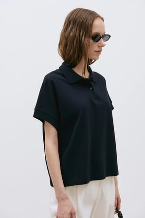 Lacivert Josie Oversize Polo Yaka Tişört