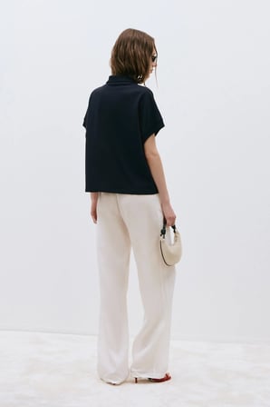 Lacivert Josie Oversize Polo Yaka Tişört