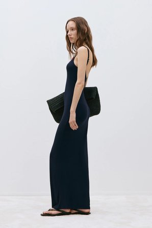Lacivert Rae Askılı Basic Elbise