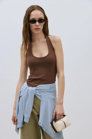Kahverengi Tara Halter Top