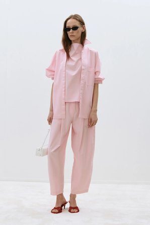 Pembe Marty Halter Yaka Poplin Bluz