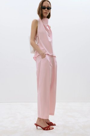 Pembe Raya Yıkamalı Poplin Pantolon