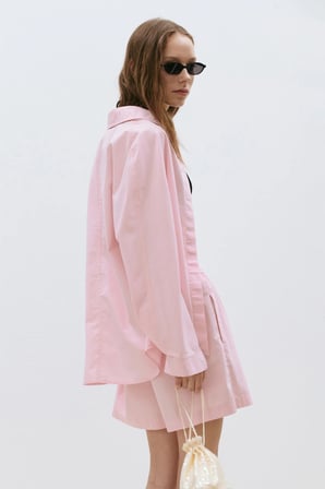 Pembe Klara Yıkamalı Poplin Şort