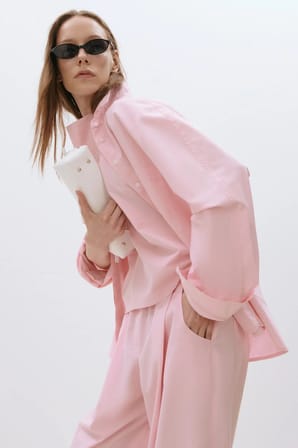 Pembe Klara Yıkamalı Poplin Gömlek