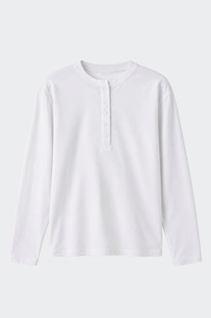 Beyaz Henley Pamuklu Tişört
