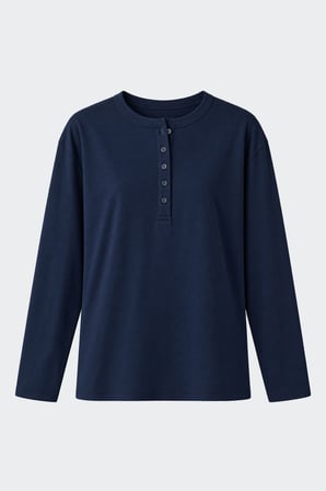 Lacivert Henley Pamuklu Tişört