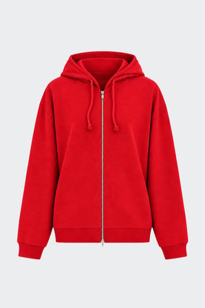 Kırmızı Lena Fermuarlı Kapüşonlu Sweatshirt