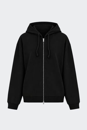 Siyah Lena Fermuarlı Kapüşonlu Sweatshirt