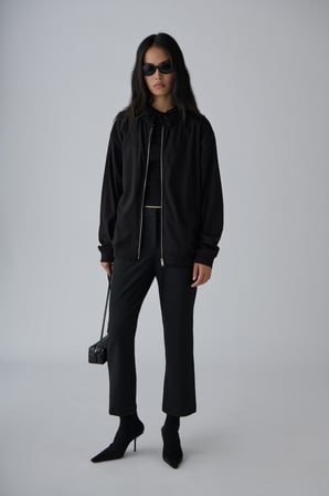 Siyah Lena Fermuarlı Kapüşonlu Sweatshirt