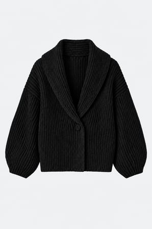 Siyah Mana Oversize Yün Triko Hırka