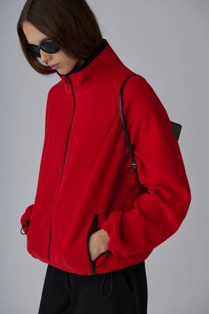 Kırmızı Anu Oversize Fermuarlı Polar Hırka
