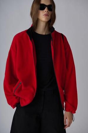 Kırmızı Anu Oversize Fermuarlı Polar Hırka