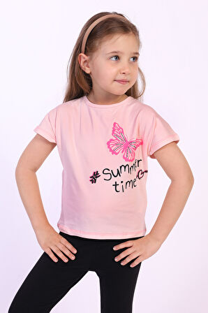 Toontoy Kız Çocuk Summer Time Baskılı Tişört
