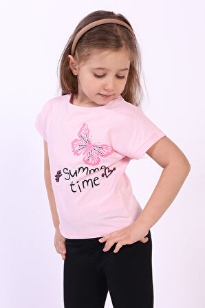 Toontoy Kız Çocuk Summer Time Baskılı Tişört