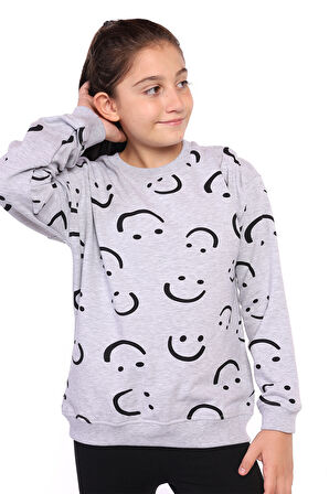 Toontoy Kız Çocuk Komple Gülen İfade Baskılı Sweatshirt