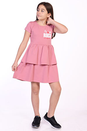 Toontoy Kız Çocuk I Love Rock Baskılı Elbise