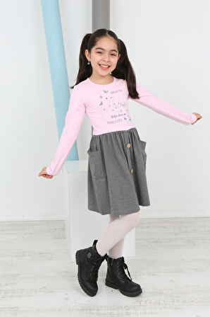 Toontoy Kız Çocuk Beauty Love Baskılı Elbise