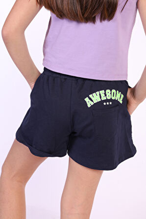 Toontoy Kız Çocuk Arka Awesome Baskılı Şort
