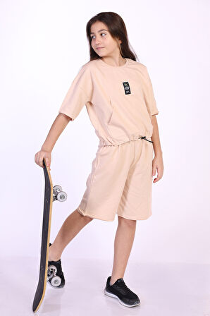 Toontoy Kız Çocuk Cepli Şortlu Takım