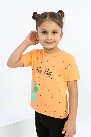 Toontoy Kız Çocuk Free Hug Kalpli Baskılı Tişört