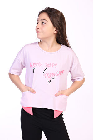 Toontoy Kız Çocuk Always Happy Baskılı Tişört
