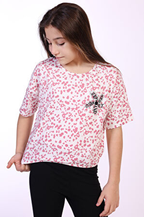 Toontoy Kız Çocuk Yazılı Çiçek Baskılı Tişört