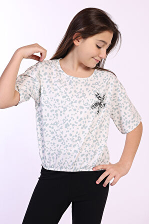 Toontoy Kız Çocuk Yazılı Çiçek Baskılı Tişört