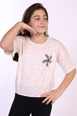 Toontoy Kız Çocuk Yazılı Çiçek Baskılı Tişört