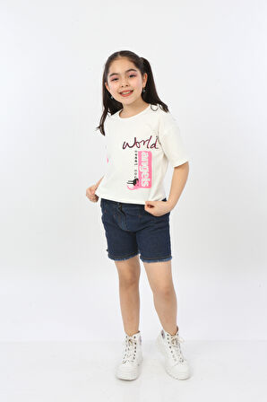 Toontoy Kız Çocuk World Baskılı Tişört