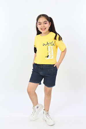 Toontoy Kız Çocuk World Baskılı Tişört