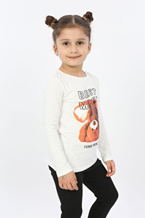 Toontoy Kız Çocuk Best Mood Ayıcık Baskılı Tişört