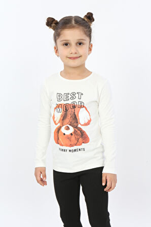 Toontoy Kız Çocuk Best Mood Ayıcık Baskılı Tişört