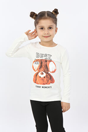 Toontoy Kız Çocuk Best Mood Ayıcık Baskılı Tişört