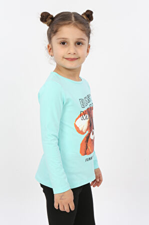 Toontoy Kız Çocuk Best Mood Ayıcık Baskılı Tişört