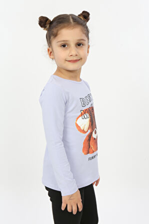 Toontoy Kız Çocuk Best Mood Ayıcık Baskılı Tişört