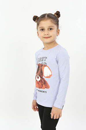 Toontoy Kız Çocuk Best Mood Ayıcık Baskılı Tişört