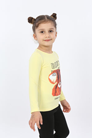Toontoy Kız Çocuk Best Mood Ayıcık Baskılı Tişört